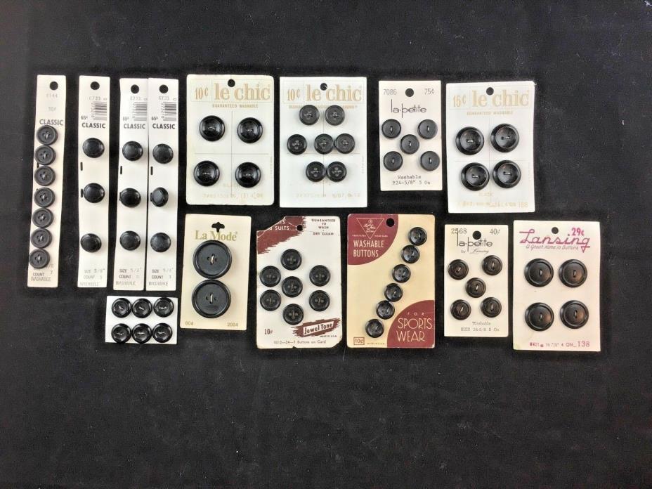 Lot of Vintage Black Buttons New on Original Cards Sewing (K2#1)