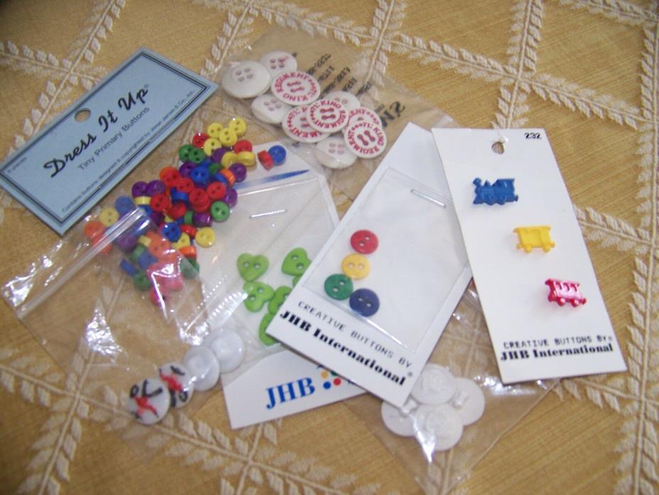 Kids buttons, lot of various colors and shapes, 7 sets