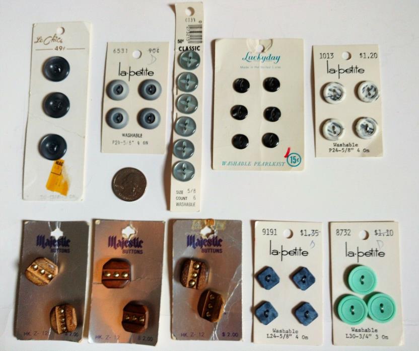 Assorted Buttons  Vintage plastic/metal on 10 Cards