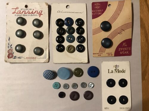 Vintage Button On Cards And Singles Blue And Navy