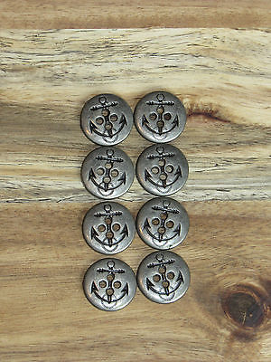 LOT OF 8 SILVER GREY PLASTIC ANCHOR  REPLACEMENT BUTTONS FOR SEWING CRAFTS ART