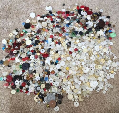 Lot of 3 lb Vintage Assorted BUTTONS Old &  SEWING, Estate Lot Metal Plastic