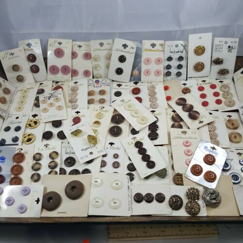 Vintage button lot 69 cards  La Mode Le Chic sewing notions hole shank