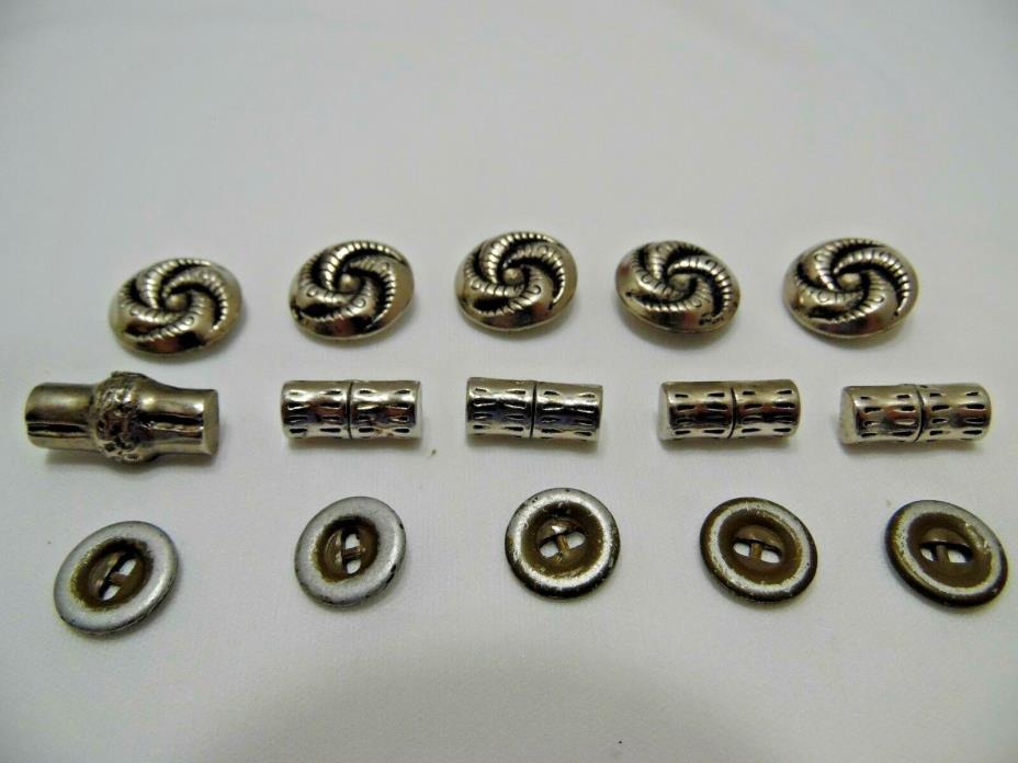 Vintage Metal Button Lot of 15 Swirl Bamboo Look Sew Thru Shank Back Silver Tone
