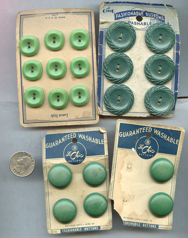 Vintage Sewing Button Lot Green on Card BU95