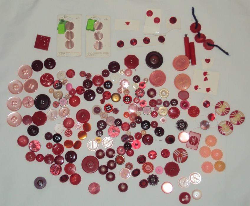 Vintage Button Lot Red Pink Retro Boho Chic