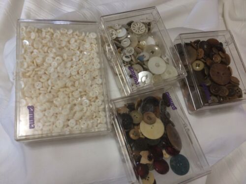 Lot of Vtg Buttons  100s  Various Sizes Colors 4 plastic boxes mini white