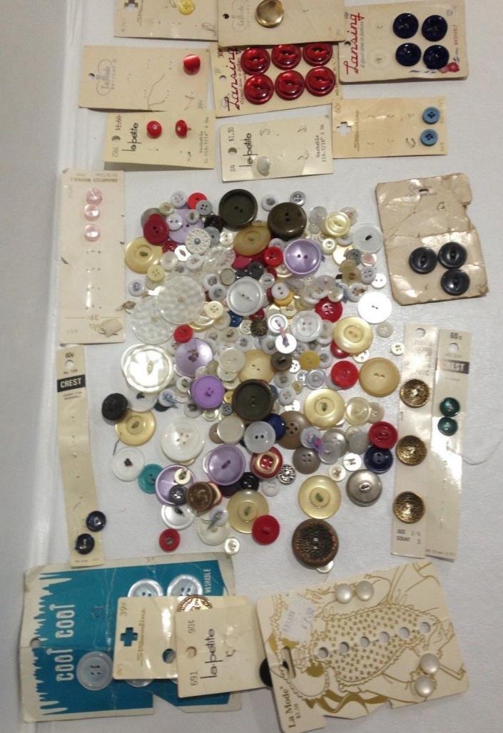 MIXED LOT of OLD-VINTAGE Buttons~Some on Cards