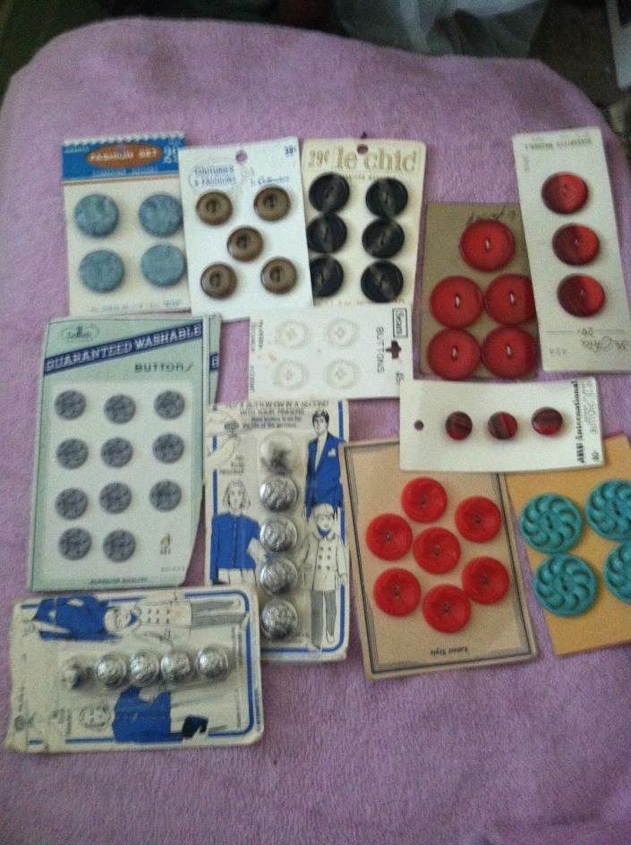 Vintage Lot of 12 Carded Buttons USA Italy Japan Red, Blue, Clear, Brown NIP