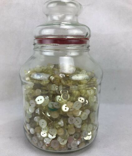 Med Glass Jar Assorted Buttons Ivory white cream