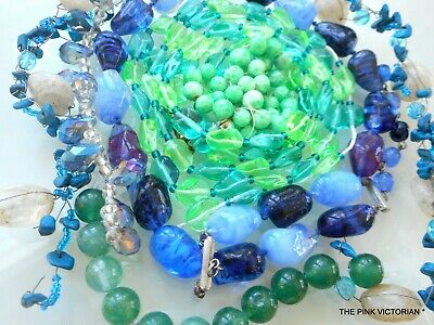 VINTAGE NECKLACE CRAFT LOT~ ALL GLASS~ GORGEOUS BEADS~REPURPOSE~JEWELRY