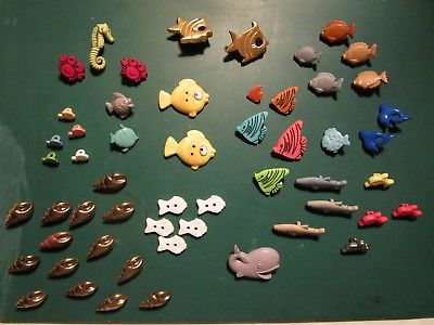 Large Lot of 50 + FISH SEAHORSE WHALE DOLPHIN SHELLS BUTTONS $4 Ship