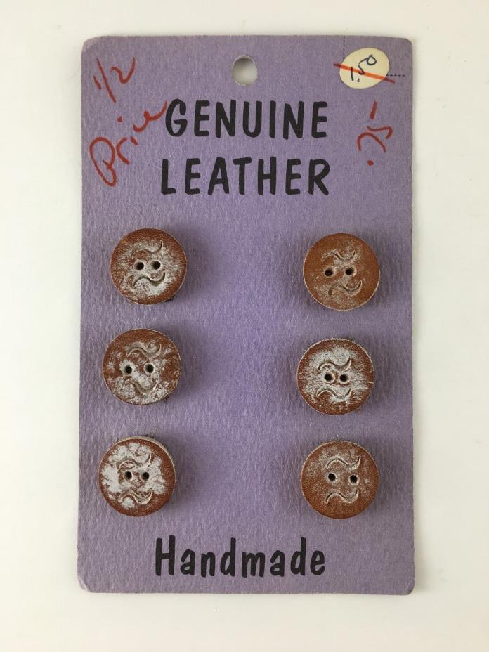 Card of 6 Genuine Leather Handmade buttons 5/8