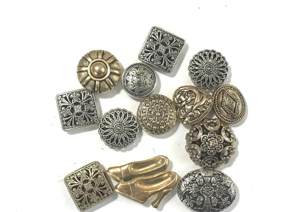Lot 13 Diferent Silver & Gold Tone Button Covers  Filigree
