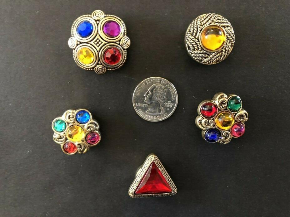 Vintage Button Covers Jeweled Colorful Five Pieces