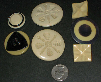 7 antique Assortment of Ivory & Black Colored CELLULOID BUTTONS