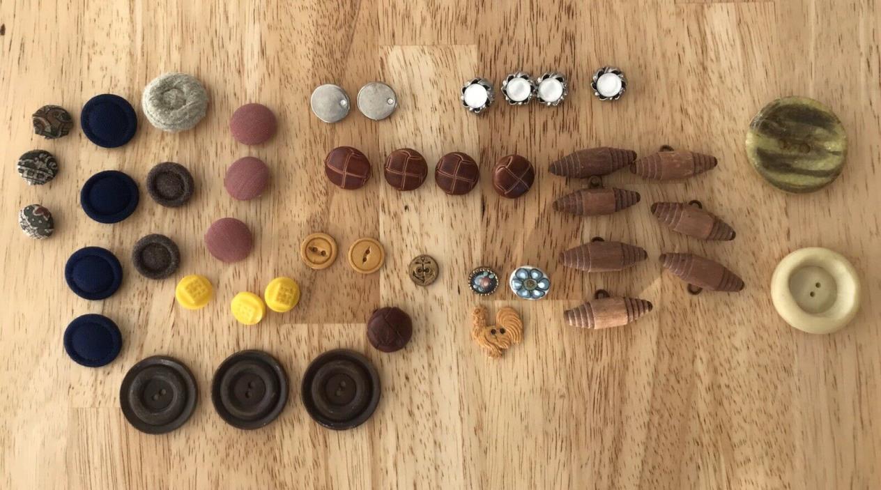 Vintage Button Lot Wood Fabric Covered Unique Sewing Crafting Projects