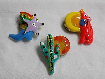 Vintage Bright Plastic Southwestern Cowboy Boot Coyote Cactus Button Covers-3