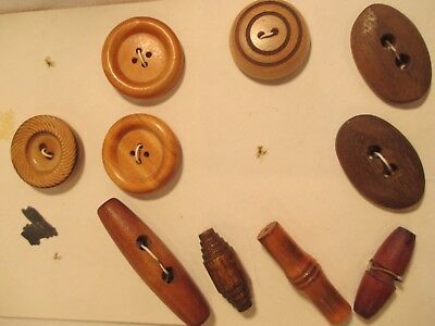 MIXED LOT of 10 BEAUTIFUL VINTAGE LARGER WOOD BUTTONS ~ ROUND & TOGGLE EXCELLENT