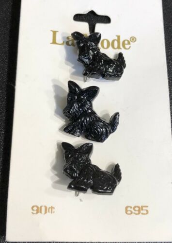 Vintage La Mode Black Scottie Dog 3 Germany  Buttons On Original Card  114-2