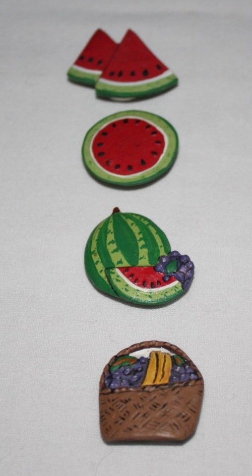 wooden fruit button covers 4 fruit basket and watermelon