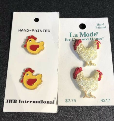 Vintage La Mode & JHB  Buttons On Original Card Rooster & Chicken 114-12
