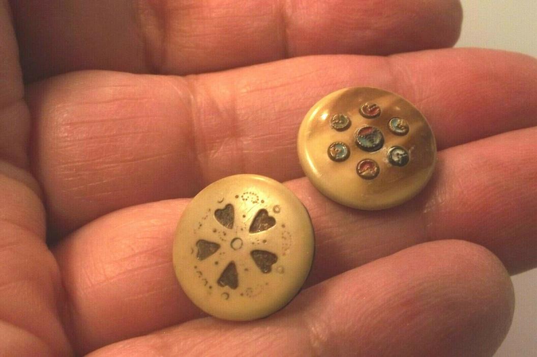 Two Charming Victorian Perforate Celluloid Buttons (991)