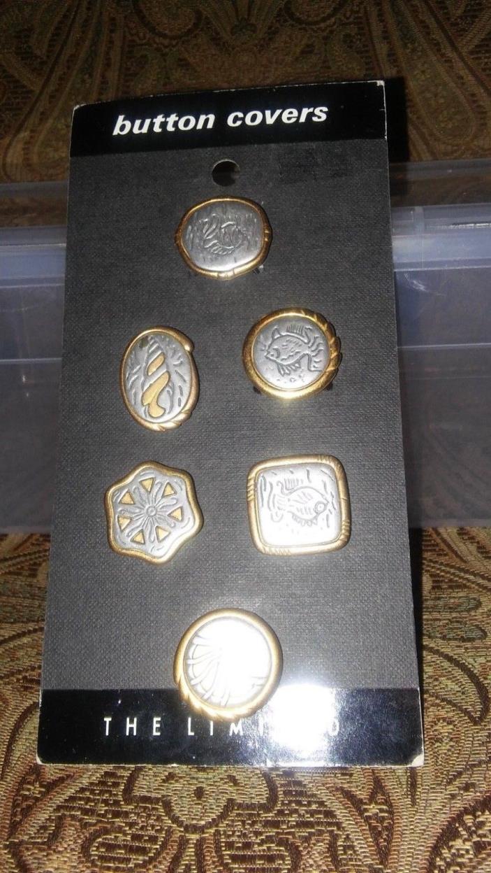 THE LIMITED - 6 BUTTON COVERS - METAL SILVER WITH GOLD EDGING - FIT OVER BUTTONS