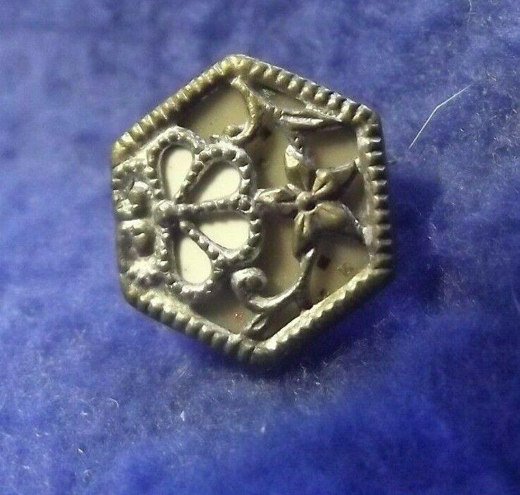 Charming Little Hexagon Victorian Celluloid Button (990)