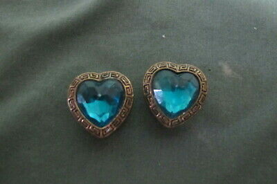 Vintage 2  Heart shaped Blue Stone Button covers