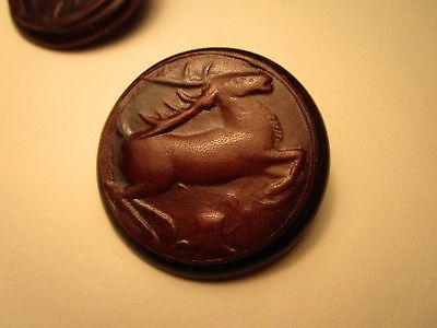 One (1) Leather Button with Leaping Stag - Deer - Hart 1-1/2