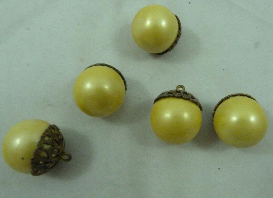 Vintage Faux Pearl Round Ball Gold Tone Large Buttons Antique Fashion Button Lot