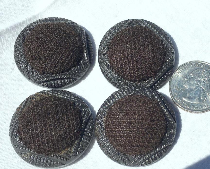 Vintage Lot of 4~ XLARGE Vintage Fabric Cloth & Plastic BUTTONS Brown