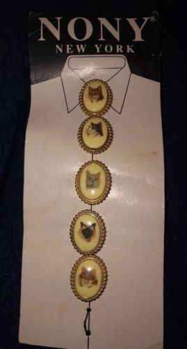 Nony New York Cat Animal Button Covers (5) Vintage Goldtone Whimsical New