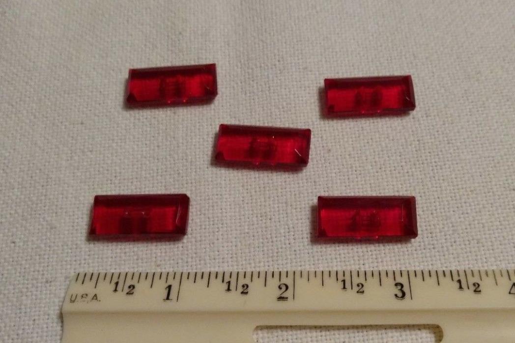 5 Red Oblong BUTTONS Vintage, 2-Hole, 7/8