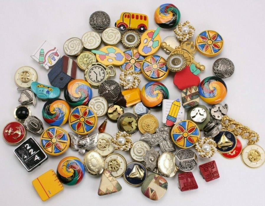 Huge Large Lot of Vtg Art Metal Wood Button Covers Collection with  Button Box