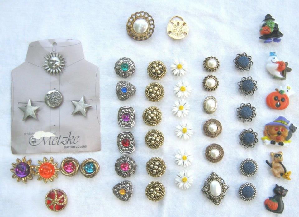 45 Vintage Button Covers Assorted Decorative Matching Fancy Metzke
