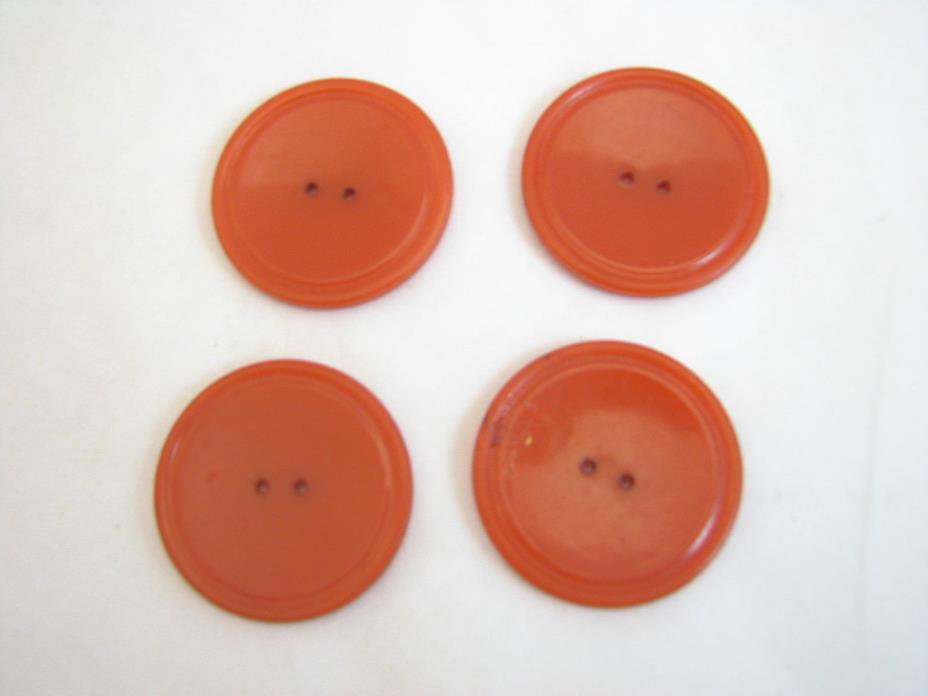 Lot of 4 Burnt Orange Large Round Buttons 1 1/2