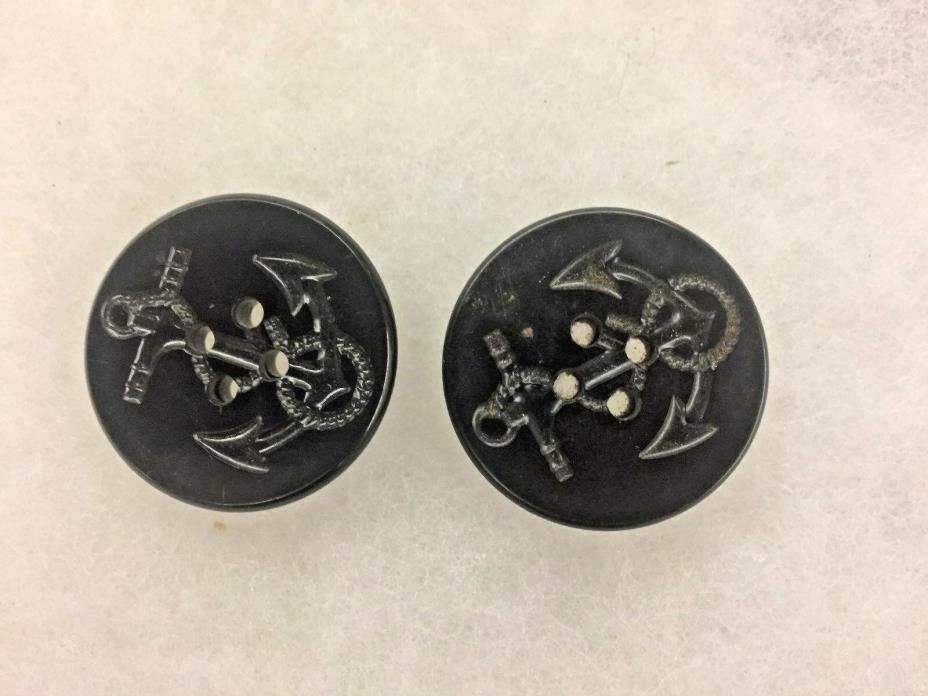 2 VINTAGE ROUND Bakelite ANCHOR & ROPE STEP BUTTONS 1 1/4
