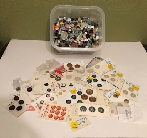 Vintage Mixed Lot Of 3.5 Pounds Buttons Loose & On Cards All Types And Colors