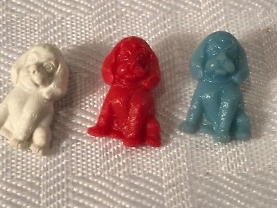 T736 VTG Button Realistic Goofy Plastic Dog Puppy Red White Blue Lot of 3