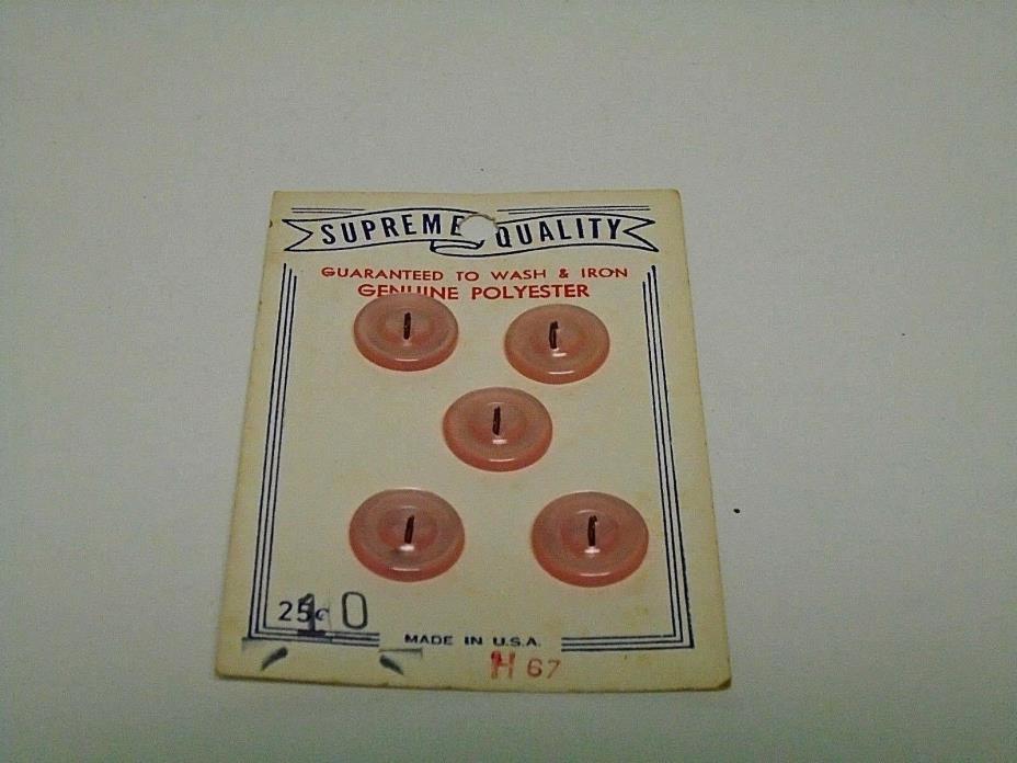 Vintage Sewing Buttons 1 Card Supreme Quality Pink 1/2
