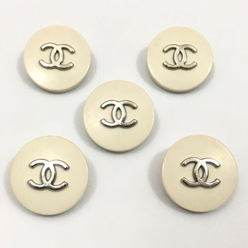 VTG Chanel Buttons CC Logo Signed Ivory Silver 17mm Lof of 5