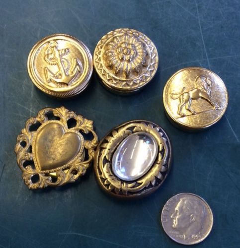 4 Vintage NONY Metal Button Covers & 1 Old Heart Button Cover