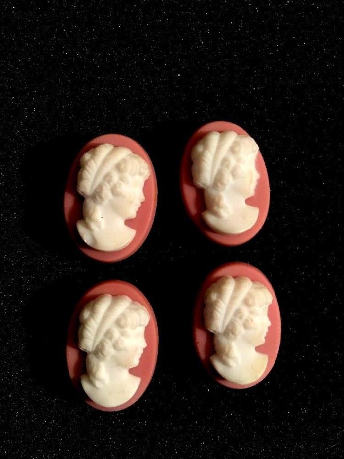 4 VINTAGE WHITE CAMEO ON PINK BACKGROUND BUTTON COVERS