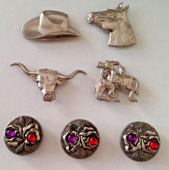 Set of Seven (7)~ Vintage Western Themed Button Covers~
