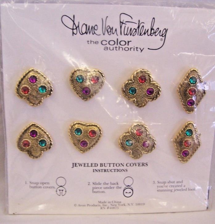 Vintage Diane Von Furstenberg 8 Jeweled Button Covers Heart Club Diamond Spade