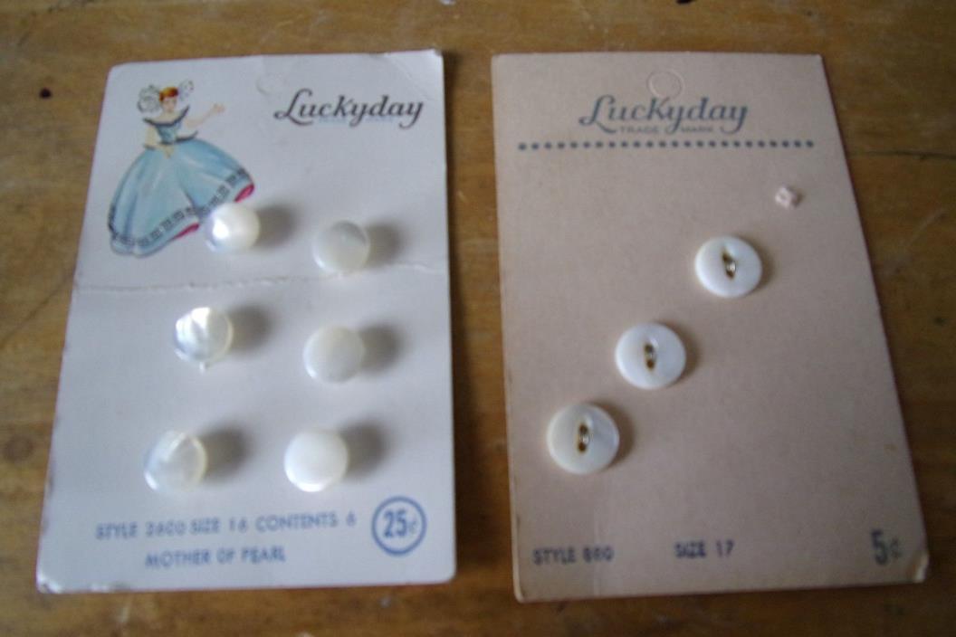 Vintage 1950's 60's Luckyday Pearl Buttons Original Display Cards Size 16 and 17