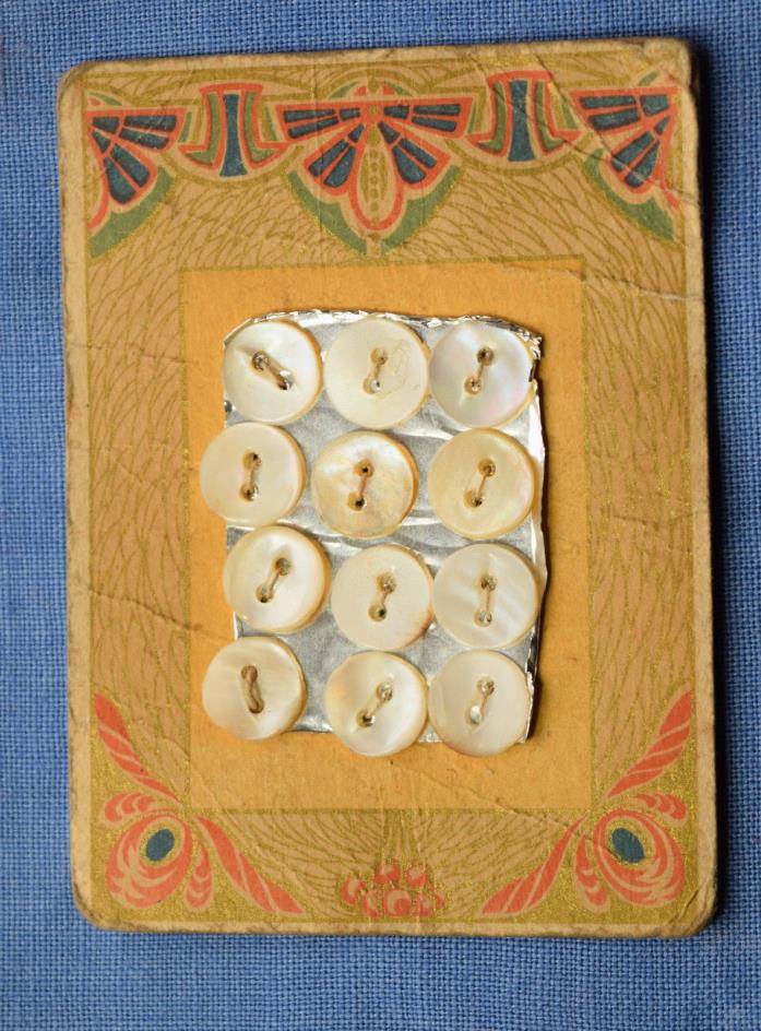 Vintage mother of pearl shell button card, pretty Persian Art Deco graphic
