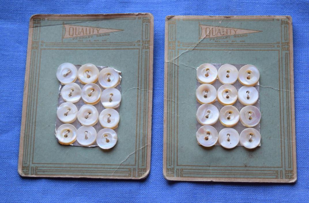 2 Vintage Pennant mother of pearl shell button cards,graphic of a pennant